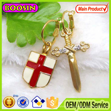 2016 Fashion Metal Cross and Sheild Gold Hoop Earrings